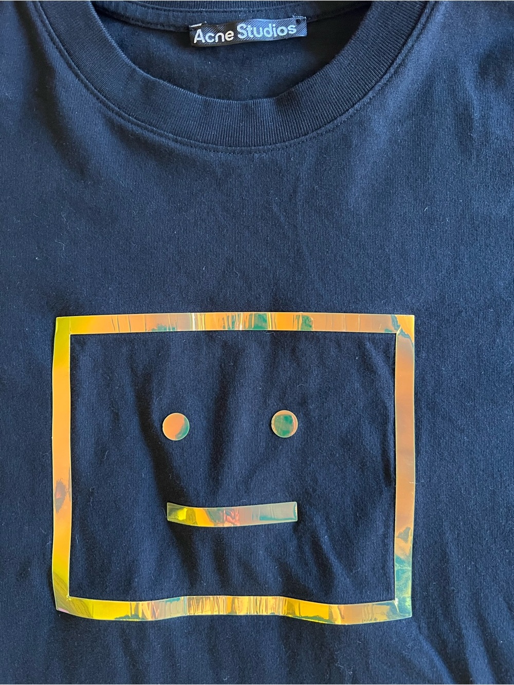 ACNE STUDIOS Stockholm $190 Iridescent Metallic Face Logo Designer XL Shirt Luxe - Picture 2 of 9